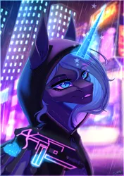 Size: 2760x3920 | Tagged: safe, artist:honeybbear, derpibooru import, princess luna, pony, bust, clothes, hoodie, image, png, portrait, s1 luna, solo