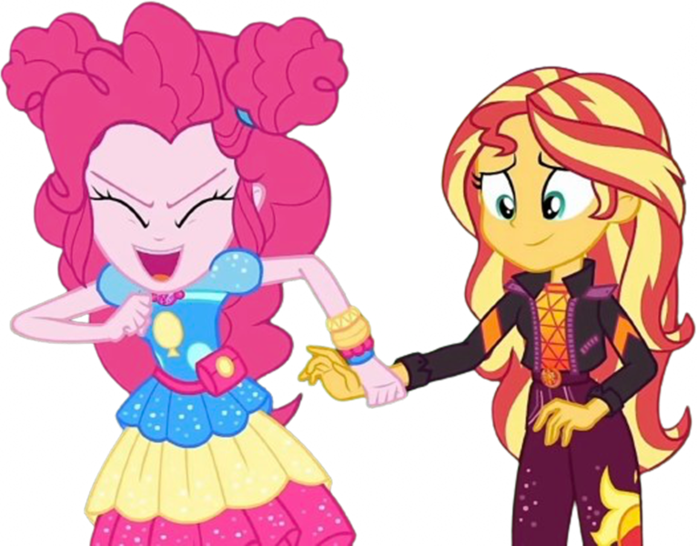 Size: 3216x2520 | Tagged: safe, artist:mrtoonlover83, derpibooru import, edit, edited screencap, screencap, pinkie pie, sunset shimmer, human, equestria girls, 2d, background removed, duo, equestria girls specials, eyes closed, female, g4, holding hands, image, my little pony equestria girls: sunset's backstage pass, open mouth, open smile, png, smiling