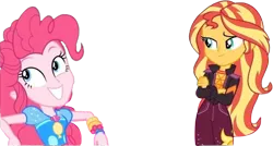 Size: 4475x2396 | Tagged: safe, artist:mrtoonlover83, derpibooru import, edit, edited screencap, screencap, pinkie pie, sunset shimmer, human, equestria girls, background removed, crossed arms, duo, equestria girls specials, female, g4, grin, image, my little pony equestria girls: sunset's backstage pass, png, smiling