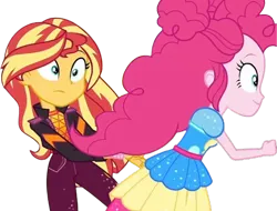 Size: 3320x2520 | Tagged: safe, artist:mrtoonlover83, derpibooru import, edit, edited screencap, screencap, pinkie pie, sunset shimmer, human, equestria girls, background removed, duo, equestria girls specials, female, g4, image, my little pony equestria girls: sunset's backstage pass, png, running, simple background, transparent background