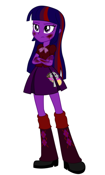 Size: 3300x5500 | Tagged: safe, artist:machakar52, derpibooru import, twilight sparkle, twilight sparkle (alicorn), alicorn, human, elements of insanity, equestria girls, alternate cutie mark, alternate universe, blood, blood on face, bloody hands, blouse, bowtie, brutalight sparcake, clothes, crossed arms, cutie mark, cutie mark on clothes, frown, g4, image, png, shoes, simple background, skirt, solo, transparent background