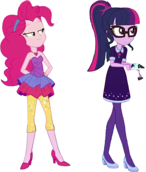 Size: 2147x2520 | Tagged: safe, artist:mrtoonlover83, derpibooru import, edit, edited screencap, screencap, pinkie pie, sci-twi, twilight sparkle, human, equestria girls, 2d, background removed, bangs, clothes, curly hair, female, g4, glasses, hairband, high heels, image, lidded eyes, png, ponytail, shoes, sideburns, simple background, smiling, transparent background