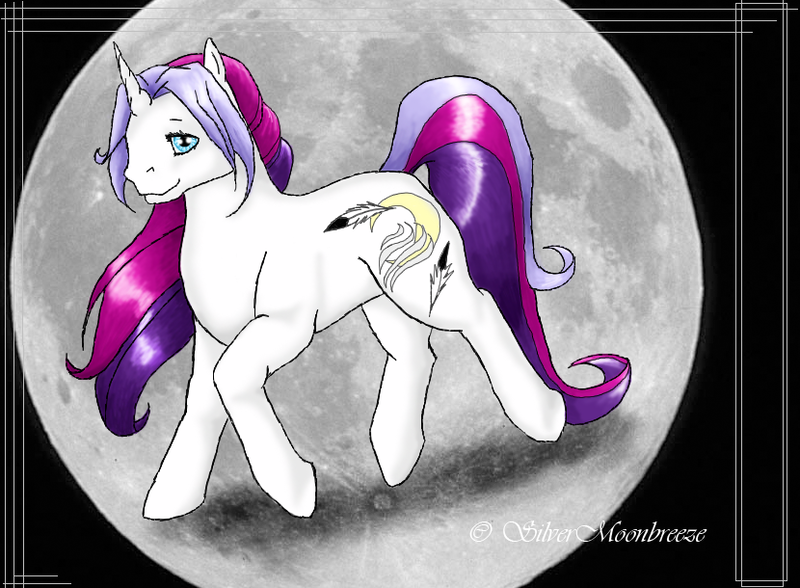 Size: 830x610 | Tagged: safe, artist:silvermoonbreeze, derpibooru import, oc, oc:moonbreeze, unofficial characters only, pony, unicorn, female, full moon, horn, image, looking at you, mare, moon, png, raised hoof, solo, unicorn oc