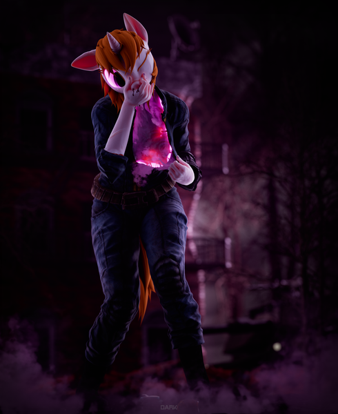 Size: 4080x5000 | Tagged: grimdark, artist:dark-fic, derpibooru import, oc, oc:littlepip, anthro, unicorn, fallout equestria, 3d, blender, blender cycles, blood, clothes, covering mouth, dying, horn, image, jumpsuit, nosebleed, pink cloud (fo:e), pink eyes, png, solo, vault suit