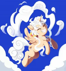 Size: 1748x1866 | Tagged: safe, artist:birky_desenhos, derpibooru import, ponified, alicorn, pony, cloud, crossover, eyes closed, flying, gear fifth, hat, image, jpeg, monkey d. luffy, one piece, smiling, solo, straw hat