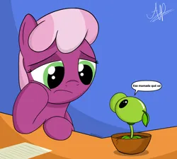 Size: 2000x1800 | Tagged: safe, artist:aldaplayer, derpibooru import, cheerilee, earth pony, image, peashooter, plant, png