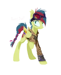 Size: 920x1125 | Tagged: safe, artist:kaermter, derpibooru import, oc, unofficial characters only, pegasus, pony, clothes, colored wings, female, goggles, goggles on head, image, jacket, mare, png, simple background, solo, transparent background, wings