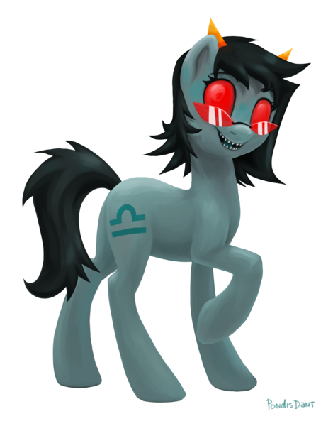 Size: 1800x2300 | Tagged: safe, artist:kaermter, derpibooru import, ponified, pony, female, glasses, homestuck, horns, image, mare, png, red eyes, sharp teeth, simple background, solo, teeth, terezi pyrope, transparent background