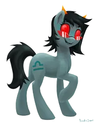 Size: 1800x2300 | Tagged: safe, artist:kaermter, derpibooru import, ponified, pony, female, glasses, homestuck, horns, image, mare, png, red eyes, sharp teeth, simple background, solo, teeth, terezi pyrope, transparent background