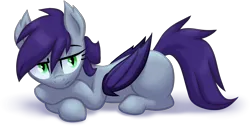 Size: 2724x1378 | Tagged: safe, artist:kaermter, derpibooru import, oc, unofficial characters only, bat pony, pony, ear tufts, female, image, lying down, mare, png, prone, slit pupils