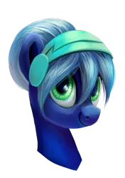 Size: 768x1093 | Tagged: safe, artist:kaermter, derpibooru import, oc, unofficial characters only, pony, bust, female, headphones, image, mare, png, simple background, solo, transparent background