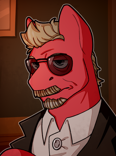 Size: 1040x1400 | Tagged: safe, artist:bunnyshrubby, derpibooru import, oc, oc:coffee bean, unofficial characters only, equestria at war mod, beard, bust, clothes, facial hair, glasses, image, jacket, moustache, png, portrait, solo, sunglasses