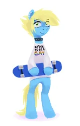 Size: 802x1263 | Tagged: safe, artist:kaermter, derpibooru import, oc, unofficial characters only, earth pony, pony, bipedal, choker, clothes, ear piercing, earring, eyebrows, eyebrows visible through hair, image, jewelry, piercing, png, shirt, simple background, skateboard, solo, spiked choker, white background