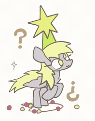 Size: 720x914 | Tagged: safe, artist:kamikiririp, derpibooru import, derpy hooves, pegasus, pony, animated, derpy being derpy, female, gif, hat, image, mare, question mark, simple background, smiling, solo, white background, wings
