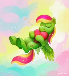 Size: 1509x1658 | Tagged: safe, artist:kaermter, derpibooru import, oc, unofficial characters only, pegasus, pony, abstract background, commission, floating, heart, image, onomatopoeia, png, sleeping, solo, sound effects, zzz