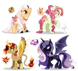 Size: 1280x1170 | Tagged: safe, artist:dixieadopts, derpibooru import, oc, unofficial characters only, alicorn, bat pony, bat pony alicorn, earth pony, hybrid, pony, rabbit, animal, bat wings, bow, female, horn, image, mare, obtrusive watermark, png, simple background, tail, tail bow, transparent background, watermark, wings