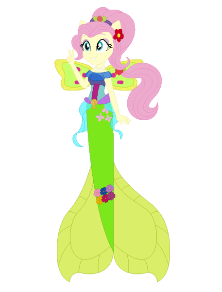 Size: 596x783 | Tagged: safe, artist:selenaede, artist:user15432, derpibooru import, fluttershy, fairy, human, mermaid, equestria girls, alternate hairstyle, base used, clothes, crossover, cutie mark on human, fairy wings, fairyized, fins, fish tail, flower, flower in hair, g4, image, jewelry, mermaid fairy, mermaid tail, mermaidix, mermaidized, mermay, necklace, peace sign, pearl necklace, png, ponied up, ponytail, simple background, smiling, species swap, tail, transparent background, wings, winx, winx club, winxified, yellow wings