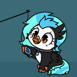 Size: 600x600 | Tagged: safe, artist:sugar morning, derpibooru import, oc, oc:icebeak, unofficial characters only, classical hippogriff, fish, hippogriff, animated, behaving like a cat, commission, cute, gif, image, jewelry, necklace, ocbetes, simple background, sitting, stick, string, ych result