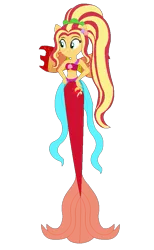 Size: 575x932 | Tagged: safe, artist:selenaede, artist:user15432, derpibooru import, sunset shimmer, fairy, human, mermaid, equestria girls, alternate hairstyle, base used, clothes, crossover, cutie mark on human, fairy wings, fairyized, fins, fish tail, flower, flower in hair, g4, hand on hip, image, mermaid fairy, mermaid tail, mermaidix, mermaidized, mermay, png, ponied up, ponytail, red wings, simple background, smiling, species swap, tail, transparent background, wings, winx, winx club, winxified