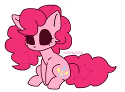 Size: 685x503 | Tagged: safe, artist:cutiesparke, derpibooru import, pinkie pie, earth pony, pony, black sclera, empty eyes, female, g4, image, ms paint, no mouth, png, simple background, sitting, solo, white background