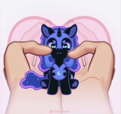 Size: 784x740 | Tagged: safe, artist:amitadust, artist:auroracursed, derpibooru import, nightmare moon, princess luna, alicorn, pony, animated, blushing, cute, gif, hand, happy, image, in goliath's palm, open mouth, size difference