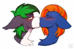 Size: 2662x1742 | Tagged: safe, artist:argigen, derpibooru import, oc, unofficial characters only, pony, blushing, bust, chest fluff, duo, eyebrows, eyebrows visible through hair, floppy ears, image, kiss on the lips, kissing, oc x oc, png, shipping, shy, simple background, sketch, white background