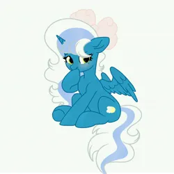 Size: 6890x6890 | Tagged: safe, artist:riofluttershy, derpibooru import, oc, oc:fleurbelle, unofficial characters only, alicorn, pony, alicorn oc, blushing, bow, female, hair bow, horn, image, jpeg, mare, simple background, sitting, solo, white background, wings, yellow eyes