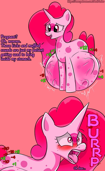 Size: 1527x2475 | Tagged: suggestive, artist:bestponies, derpibooru import, oc, oc:doctor gumheart, oc:gum heart, goo, goo pony, monster pony, original species, pony, abdominal bulge, absorption, belly, big belly, blushing, burp, dialogue, digestion, female, healing, huge belly, image, impossibly large belly, jpeg, mare, mare pred, mare prey, mawshot, multiple prey, numbers, open mouth, oral vore, same size vore, soft vore, struggling, tongue out, unknown prey, unwilling prey, uvula, vore