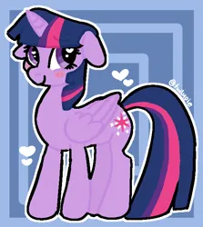 Size: 554x622 | Tagged: safe, artist:twilypie, derpibooru import, twilight sparkle, twilight sparkle (alicorn), alicorn, pony, blushing, cute, female, floppy ears, folded wings, full body, g4, heart, heart eyes, horn, image, looking at you, mare, outline, png, signature, smiling, smiling at you, solo, twiabetes, wingding eyes, wings