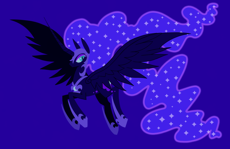 Size: 2386x1546 | Tagged: safe, artist:acura, derpibooru import, nightmare moon, alicorn, pony, female, horn, image, long horn, mare, png, slit pupils, solo, spread wings, wings