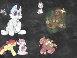 Size: 2160x1620 | Tagged: safe, artist:felixmcfurry, derpibooru import, apple bloom, big macintosh, button mash, rumble, sweetie belle, earth pony, pegasus, pony, unicorn, 2d, :/, :p, art dump, blank flank, blushing, boop, chest fluff, colt, desaturated, digital art, exclamation point, female, feral, filly, foal, foal romance, horn, image, interrobang, juice, juice box, lesbian, lying down, male, no eyes, nom, on back, png, question mark, raised hoof, ship:sweetiebloom, shipping, short tail, simple background, sketch, sketch dump, tail, text, tongue out, young