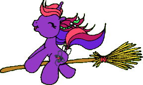 Size: 288x171 | Tagged: artist needed, safe, derpibooru import, oc, oc:bramble berry, unofficial characters only, pony, unicorn, g1, 2010, animated, bow, braid, braided ponytail, broom, eyes closed, female, gif, horn, image, mare, non-animated gif, open mouth, open smile, ponytail, riding a broom, simple background, smiling, solo, tail, tail bow, transparent background, unicorn oc, wind, windswept hair, windswept mane, windswept tail