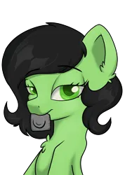 Size: 3001x4000 | Tagged: suggestive, artist:dumbwoofer, derpibooru import, oc, oc:anonfilly, earth pony, pony, bedroom eyes, bust, chest fluff, condom, condom in mouth, ear fluff, eyebrows, female, filly, image, implied foalcon, implied underage, looking at you, mouth hold, png, raised eyebrow, simple background, solo, transparent background
