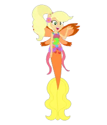 Size: 680x797 | Tagged: safe, artist:selenaede, artist:user15432, derpibooru import, applejack, fairy, human, mermaid, equestria girls, alternate hairstyle, base used, clothes, crossover, cutie mark on human, fairy wings, fairyized, fins, fish tail, flower, flower in hair, g4, image, mermaid fairy, mermaid tail, mermaidix, mermaidized, mermay, open mouth, open smile, orange wings, png, ponied up, ponytail, simple background, smiling, species swap, tail, transparent background, wings, winx, winx club, winxified
