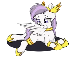 Size: 4000x3001 | Tagged: safe, artist:dumbwoofer, derpibooru import, oc, oc:athena (shawn keller), pegasus, pony, female, grooming, guardians of pondonia, image, jewelry, lying down, mare, png, preening, prone, simple background, solo, sploot, tiara, transparent background, wings