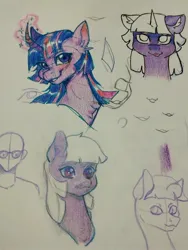 Size: 1542x2048 | Tagged: safe, artist:chacarron, artist:chochuki, derpibooru import, twilight sparkle, pony, unicorn, bust, colored sketch, curved horn, female, g4, horn, image, jpeg, magic, mare, sketch, sketch dump, solo, traditional art