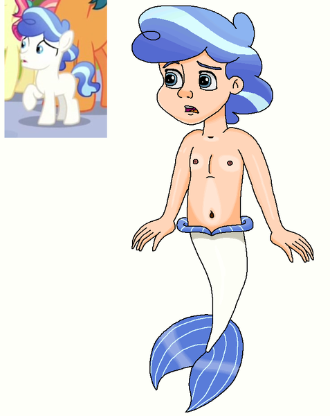 Size: 737x927 | Tagged: safe, artist:ocean lover, derpibooru import, frosty quartz, crystal pony, human, merboy, mermaid, merman, bare shoulders, belly, belly button, blue eyes, chest, child, cute, fins, fish tail, frown, gradient hair, human coloration, humanized, image, looking at something, male, mermaid tail, mermay, ms paint, open mouth, png, reference, reference sheet, simple background, species swap, tail, tail fin, transparent background, white background, worried