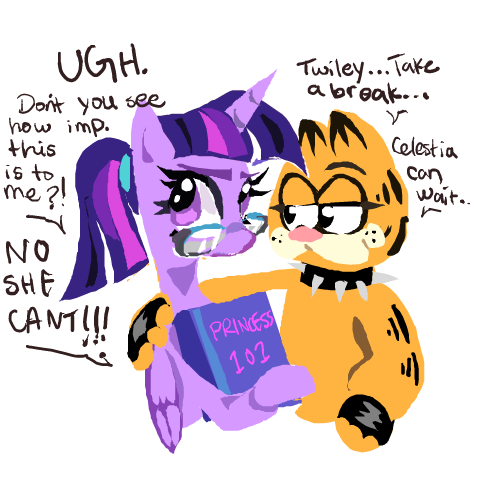 Size: 497x481 | Tagged: safe, artist:applepums, derpibooru import, part of a set, twilight sparkle, twilight sparkle (alicorn), alicorn, cat, pony, arm around back, blushing, candle, choker, clothes, colored, crack shipping, crossover, crossover shipping, dialogue, duo, duo male and female, eyelashes, female, fingerless gloves, flat colors, folded wings, g4, garfield, garfield (character), garfield x twilight sparkle, glasses, gloves, holding book, horn, image, looking at each other, looking at someone, looking back, male, multicolored mane, narrowed eyes, png, ponytail, purple coat, purple eyes, shiny eyes, shipping, simple background, smiling, smiling at each other, speech bubble, spiked choker, straight, straight mane, talking, text, tied mane, unicorn horn, unshorn fetlocks, white background, wings