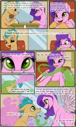 Size: 1940x3212 | Tagged: safe, artist:rubiont, derpibooru import, hitch trailblazer, pipp petals, changeling, pegasus, pony, g5, art pack, blind date cafe comic, cafe, changeling magic, comic, date, disguise, disguised changeling, female, heart, hypnosis, image, love, magic, male, mare, png, seductive look, shapeshifting, stallion