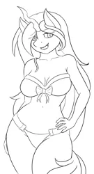 Size: 1218x2260 | Tagged: suggestive, derpibooru import, queen chrysalis, anthro, changeling, bikini, bikini bottom, bikini top, chest, clothes, female, g4, image, lineart, png, sketch, smiling, solo, swimsuit