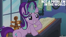 Size: 2000x1125 | Tagged: safe, derpibooru import, edit, edited screencap, editor:quoterific, screencap, starlight glimmer, every little thing she does, book, g4, image, png, sextant, solo, starlight's room, twilight's castle