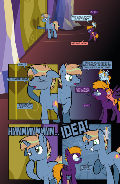 Size: 1920x2948 | Tagged: safe, artist:alexdti, derpibooru import, oc, oc:aqua lux, oc:brainstorm (alexdti), oc:purple creativity, oc:warm focus, pegasus, pony, unicorn, comic:quest for friendship retold, angel, comic, devil, dialogue, horn, image, png, shoulder angel, shoulder devil