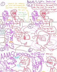 Size: 4779x6013 | Tagged: safe, artist:adorkabletwilightandfriends, derpibooru import, twilight sparkle, twilight sparkle (alicorn), oc, oc:lawrence, alicorn, comic:adorkable twilight and friends, slice of life (episode), adorkable, adorkable twilight, awkward, blushing, canon x oc, comic, couch, cute, date, date night, dating, disappointed, dork, embarrassing, eyes closed, female, first kiss, food, g4, glasses, image, kissing, leaning, lips, love, male, movie night, mucus, necktie, nostril flare, nostrils, open mouth, png, popcorn, pre sneeze, rain, relationship, relaxed, relaxing, sitting, slice of life, snot, spit, spray, straight, twiabetes, watching, watching tv