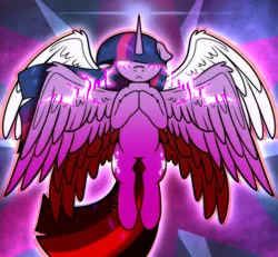 Size: 1348x1244 | Tagged: safe, artist:bluemoon, derpibooru import, twilight sparkle, twilight sparkle (alicorn), alicorn, pony, covered eyes, female, floating, hooves together, image, magic, magic overload, mare, multiple wings, png, solo, spread wings, wings