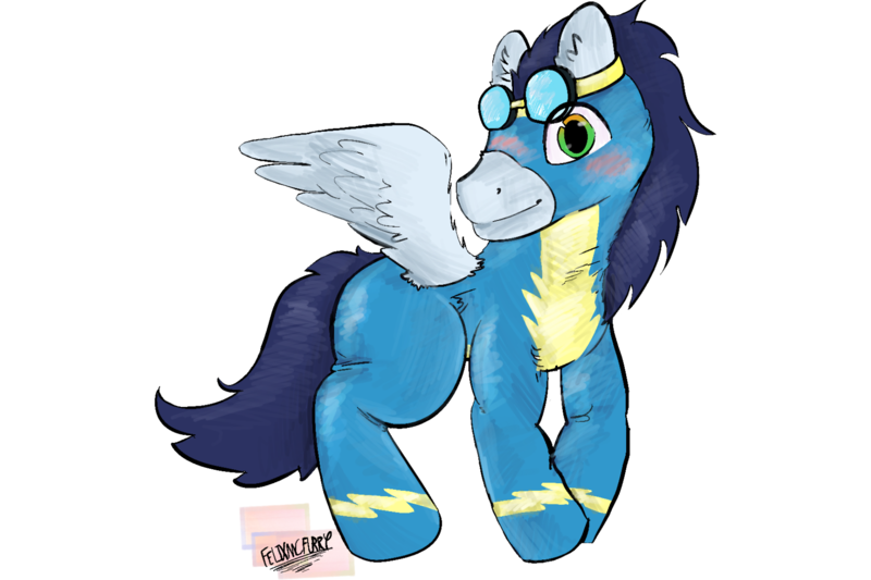 Size: 1800x1200 | Tagged: safe, artist:felixmcfurry, derpibooru import, soarin', pegasus, clothes, digital art, feral, goggles, goggles on head, gradient eyes, image, lineart, male, png, shading, simple background, solo, solo male, transparent background, uniform, wonderbolts uniform