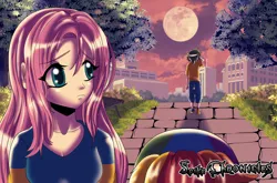 Size: 4100x2700 | Tagged: safe, artist:cmacx, derpibooru import, fluttershy, rainbow dash, spike, human, building, crying, g4, hair, humanized, image, moon, png, road, sad, tree