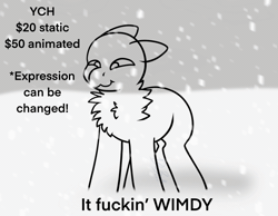 Size: 1348x1048 | Tagged: safe, artist:bluemoon, derpibooru import, oc, pony, g5, animated, blizzard, breeze, commission, gif, image, meme, snow, snowfall, solo, squint, vulgar, windy, winter, ych animation, ych example, your character here