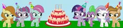 Size: 2048x464 | Tagged: safe, artist:marybethmaria1423, minty, potion nova, my little pony: pony life, birthday cake, butterscotch, cake, caramel latte, desert weave, food, image, noctula, png, rule 63, saguaro