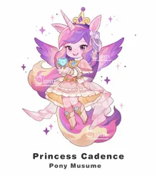 Size: 1232x1399 | Tagged: safe, artist:koyii-kong, derpibooru import, princess cadance, alicorn, anthro, pony, boots, clothes, crystal heart, dress, female, image, jpeg, mare, name, open mouth, open smile, shoes, simple background, smiling, solo, sparkles, spread wings, white background, wings