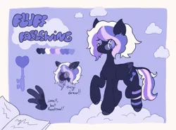 Size: 885x655 | Tagged: safe, artist:nebuleii, derpibooru import, oc, oc:fluff fablewing, unofficial characters only, pegasus, pony, cloud, color palette, image, nonbinary, pegasus oc, png, reference sheet, solo, standing, wings